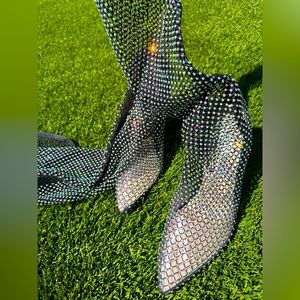 Sparkly thigh high black heels